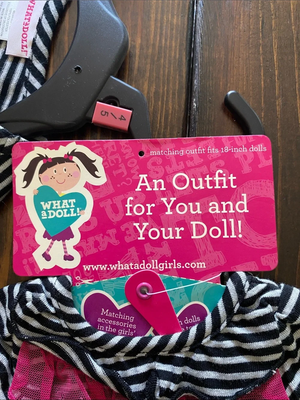 What A Doll Striped Dress w/Pink Ruffle Trim and Matching Doll Dress! Size 4/5